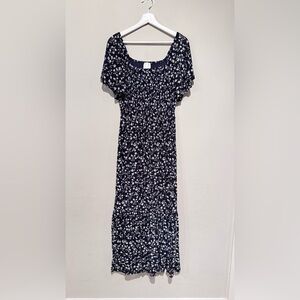 SirenLily Floral Midi Smoke Dress Elastic Spring Summer Casual Vacation Women M